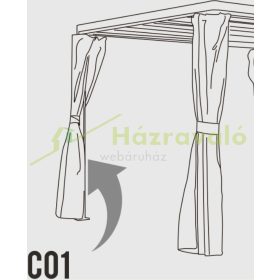 Oladlsó függöny belátágátló 3x3 m lamellás aluminium pergolához mind a 4 oldalra cipzárral rögzíthető