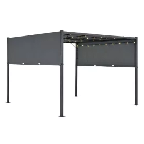   Pergola kerti pavilon napelemes LED világítással 300x300 cm sötétszürke 