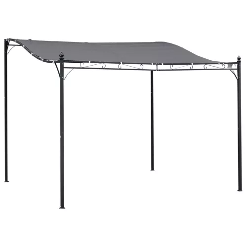 Terasztető 297x297 cm falhoz rögzíthető pergola fém vázas, UV-álló, vízlepergető poliészter tetővel, ívelt kialakítással, szürke