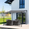 Terasztető 297x297 cm falhoz rögzíthető pergola fém vázas, UV-álló, vízlepergető poliészter tetővel, ívelt kialakítással, szürke