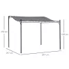 Terasztető 297x297 cm falhoz rögzíthető pergola fém vázas, UV-álló, vízlepergető poliészter tetővel, ívelt kialakítással, szürke