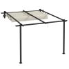 Pergola 300x300 cm falhoz rögzíthető pergola kihúzható tetővel UV-védett, vízlepergető, alumínium vázas kerti pavilon, krémfehér