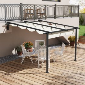   Pergola 300x300 cm falhoz rögzíthető pergola kihúzható tetővel UV-védett, vízlepergető, alumínium vázas kerti pavilon, krémfehér
