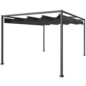   Szabadon álló pergola 300x200 cm állítható tetővel, UV- és vízlepergető fedéssel, porszórt fém vázzal, fekete-szürke