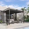 Szabadon álló pergola 300x200 cm állítható tetővel, UV- és vízlepergető fedéssel, porszórt fém vázzal, fekete-szürke