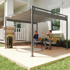   Pergola 300x300 cm szabadon álló behúzható tetővel UPF30+ UV-védelemmel fém vázzal szürke 
