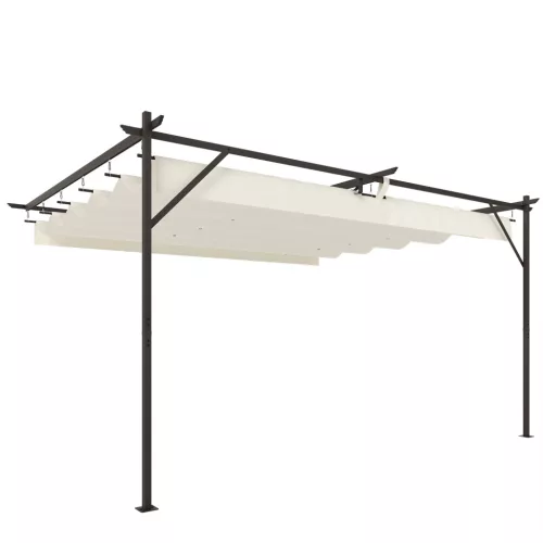 Pergola 400x300 cm falhoz rögzíthető pergola tolótetővel UV30+ védelem, krémfehér