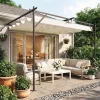 Pergola 400x300 cm falhoz rögzíthető pergola tolótetővel UV30+ védelem, krémfehér