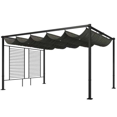 Pergola 387x297 cm terasztető tolótetővel 2 betekintést gátló szúnyoghálóval, UV 50+ sötétszürke