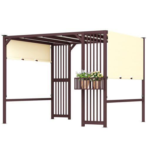 Pergola 300x250 cm pavilon beépített növénytartóval UPF30+ UV-védelem, állítható csúszótető, sötétbarna