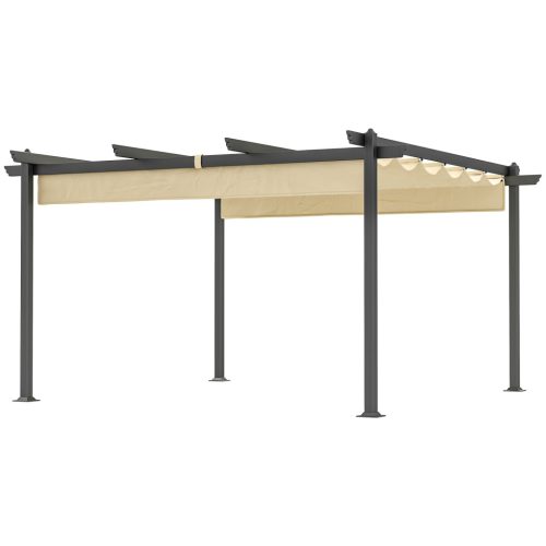 Pergola 390x390 cm állítható tetős alumínium pergola UPF30+ UV-védelemmel bézs 