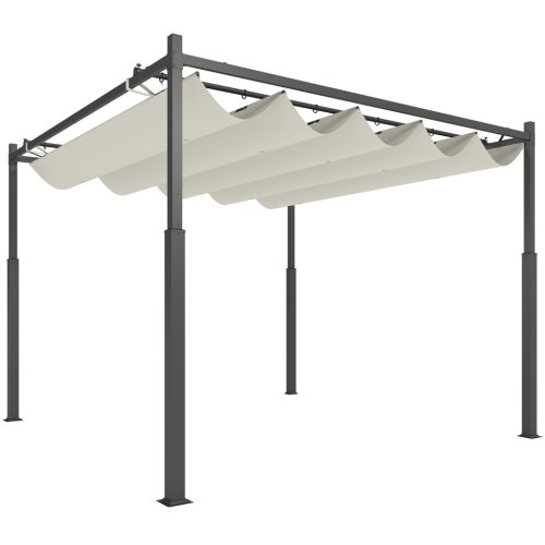 Pergola 300x300 cm szabadon álló behúzható tetővel UPF30+ UV-védett baldachinnal krémfehér
