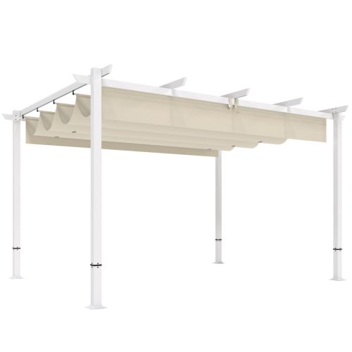 Pergola 300x400 cm kerti árnyékoló tolótetővel mágneses rögzítéssel terasztető UV30+ védelemmel, bézs