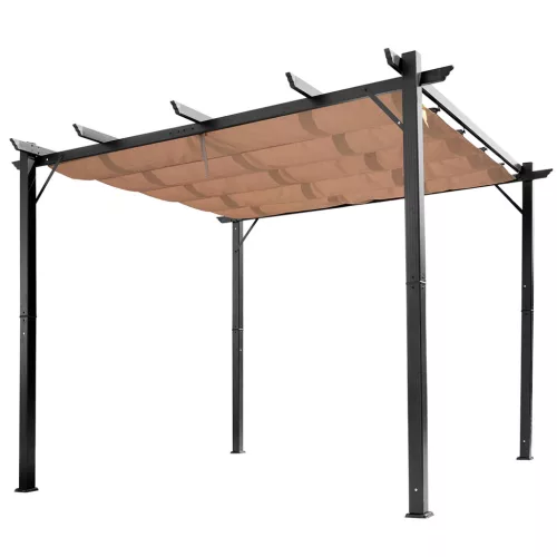 Pergola állítható szövettetővel 300x400 cm alumínium vázzal vízlepergető és UV-álló árnyékoló szürke-barna