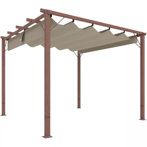 Alumínium pergola 300x300 cm behúzható tetővel UPF30+ UV-védelemmel, faerezetes kivitelben