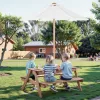Piknik asztal napernyővel és 2 paddal fa kerti étkező szett 4 fő részére