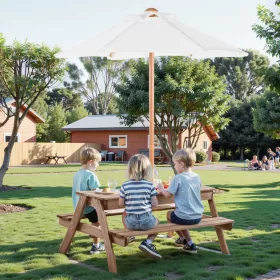   Piknik asztal napernyővel és 2 paddal fa kerti étkező szett 4 fő részére
