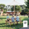 Piknik asztal napernyővel és 2 paddal fa kerti étkező szett 4 fő részére