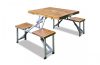 Folding camping table for 4 people, picnic table with umbrella holder, wood and aluminum 