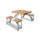 Folding camping table for 4 people, picnic table with umbrella holder, wood and aluminum 