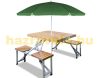 Folding camping table for 4 people, picnic table with umbrella holder, wood and aluminum 