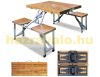 Folding camping table for 4 people, picnic table with umbrella holder, wood and aluminum 