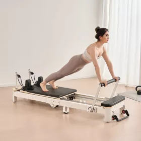   Összecsukható Reformer Pilates gép 221,5x70x83 cm alumínium vázas, prémium otthoni és stúdió edzéshez