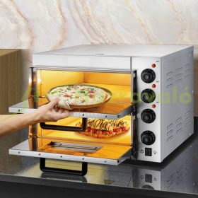   Kétszintes ipari pizzasütő kemence rozsdamentes acél 3000W professzionális pizza sütő