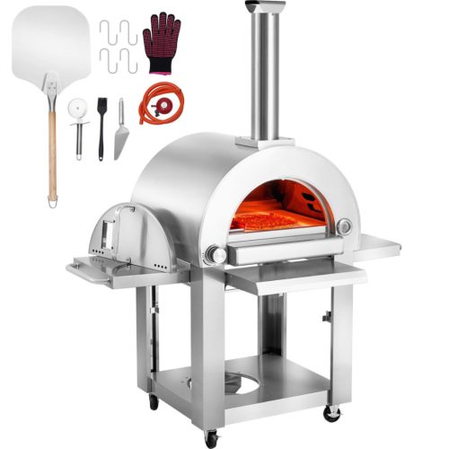 Outdoor Pizza Oven Stainless Steel Pizza Oven Oven Portable Pellet/Gas Oven with Wheels for Camping