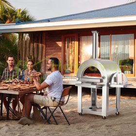   Kültéri pizzasütő rozsdamentes pizzasütő kemence hordozható pellet-/gázüzemű sütő kerekekkel kempingezéshez
