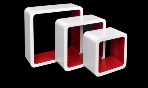 Shelf 3-part shelf set made of MDF material white and red retro style in white red color