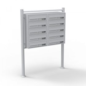   Társasházi postaláda szürke 10 darabos kültéri állványos csoportos postafiók horganyzott acél levélszekrényrendszer