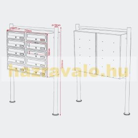   Társasházi postaláda szürke 10 darabos kültéri állványos csoportos postafiók horganyzott acél levélszekrényrendszer