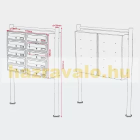 Társasházi postaláda 10 darabos galvanizált fehér kültéri állványos csoportos levélszekrény