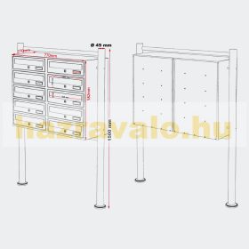   Rozsdamentes társasházi postaláda 10 darabos kültéri állványos csoportos inox postafiók levélszekrényrendszer