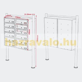   Társasházi postaláda fekete 12 darabos kültéri állványos csoportos postafiók horganyzott acél levélszekrényrendszer