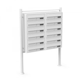   Társasházi postaláda fehér 12 darabos kültéri állványos csoportos postafiók horganyzott acél levélszekrényrendszer