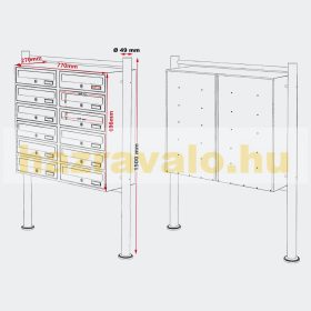   Rozsdamentes társasházi postaláda 12 darabos kültéri állványos csoportos inox postafiók levélszekrényrendszer