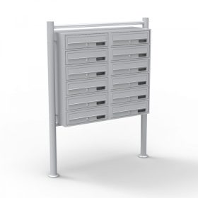   Társasházi postaláda szürke 12 darabos kültéri állványos csoportos postafiók horganyzott acél levélszekrényrendszer