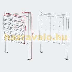   Társasházi postaláda szürke 12 darabos kültéri állványos csoportos postafiók horganyzott acél levélszekrényrendszer