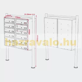 Társasházi postaláda 12 darabos kültéri állványos galvanizált szürke színű csoportos tizenkettes 