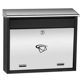   Postaláda téglalap alakú fekete-rozsdamentes levélszekrény 340x400x100 mm modern utcai postaláda