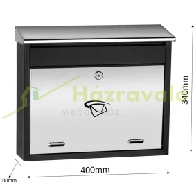   Postaláda téglalap alakú fekete-rozsdamentes levélszekrény 340x400x100 mm modern utcai postaláda