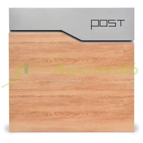   Postaláda ezüst és fa hatású újságtartós levélszekrény 37x37x10,5 cm modern postaláda újságtartóval