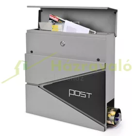   Postaláda ezüst-fekete újságtartós levélszekrény 37x37x11 cm modern postaláda újságtartóval