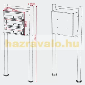 Társasházi postaláda 3 darabos kültéri állványos csoportos hármas fekete levélszekrény