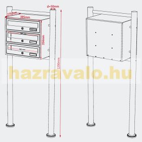   Rozsdamentes társasházi postaláda 3 darabos kültéri állványos csoportos inox postafiók levélszekrényrendszer
