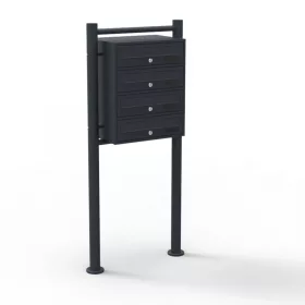 Társasházi postaláda 4 darabos kültéri állványos csoportos négyes fekete levélszekrény