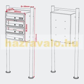   Társasházi postaláda fekete 4 darabos kültéri állványos csoportos postafiók horganyzott acél levélszekrényrendszer