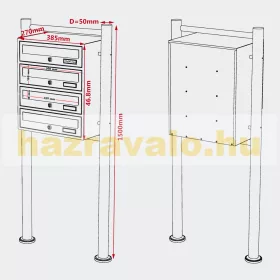 Társasházi postaláda 4 darabos kültéri állványos csoportos négyes fekete levélszekrény